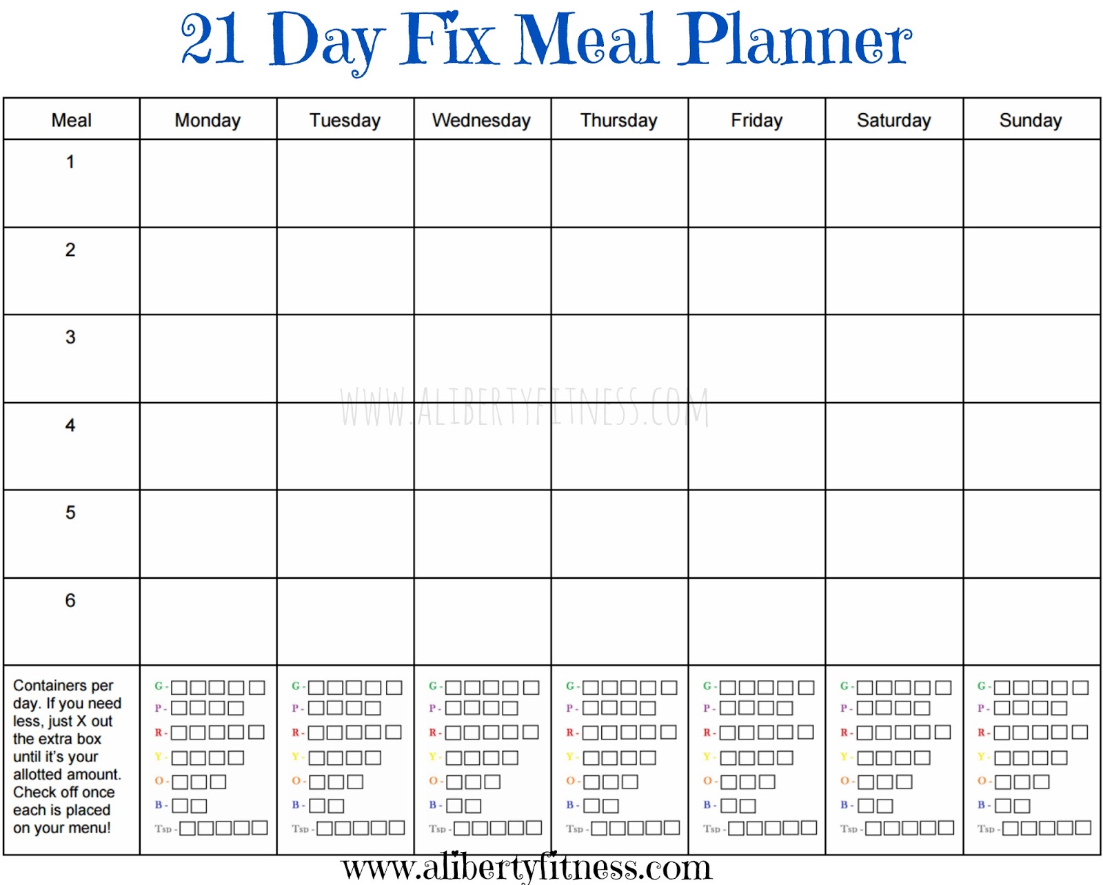 21 Day Fix Food Chart Printable